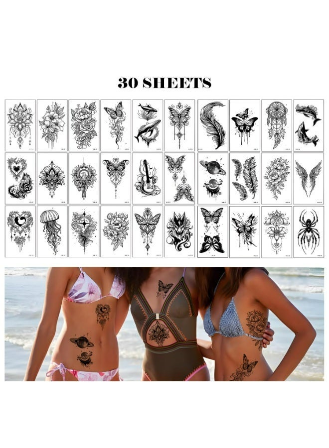 30 Sheets Dark Style Temporary Tattoos Realistic Waterproof Long Lasting Body Stickers for Adults and Kids Party Festival Beach Use - Image 2